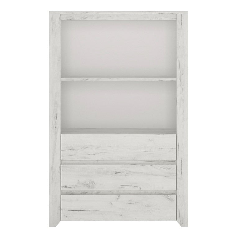 Angel 3 Drawer Cupboard with Open Shelf in White Craft Oak