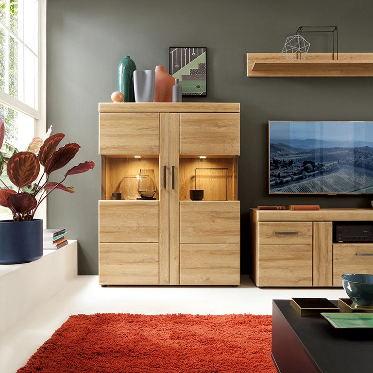 Cortina 2 door 1 drawer tall TV cabinet in Grandson Oak