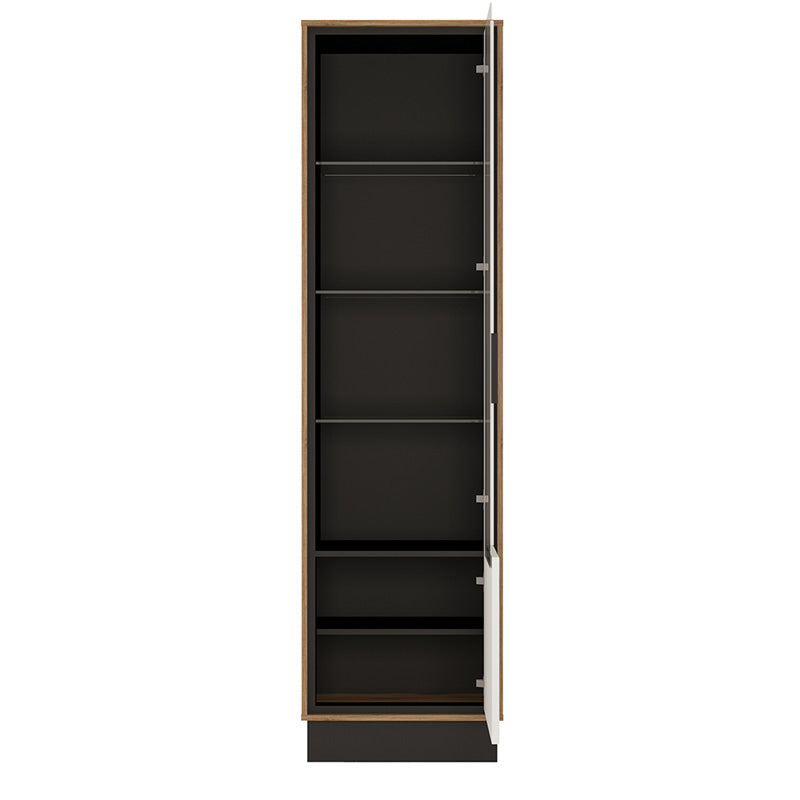 Furniture To Go, Brolo Tall glazed display cabinet (RH) White, Black, and dark wood.