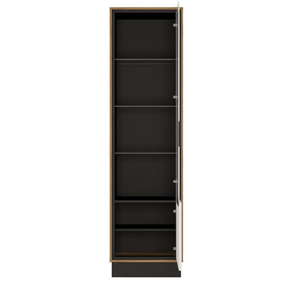 Furniture To Go, Brolo Tall glazed display cabinet (RH) White, Black, and dark wood.