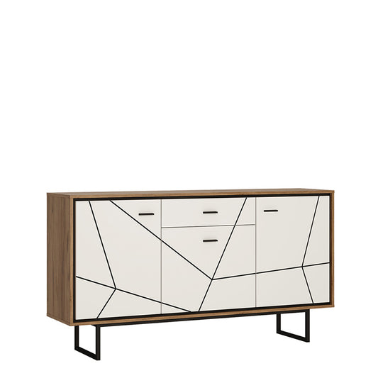 Furniture To Go, Brolo 3 door 1 drawer sideboard White, Black, and dark wood.