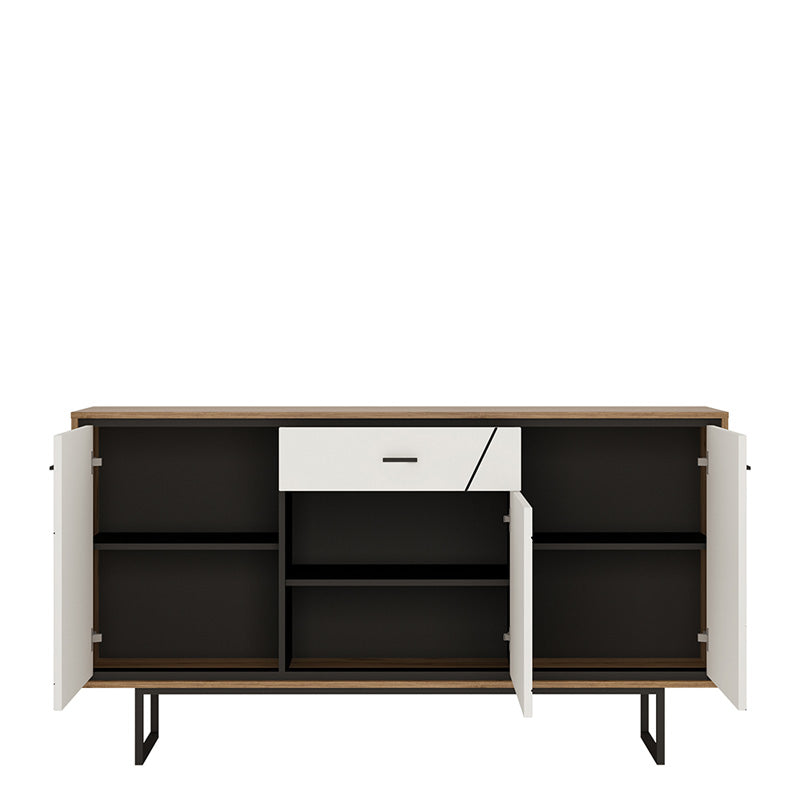 Furniture To Go, Brolo 3 door 1 drawer sideboard White, Black, and dark wood.