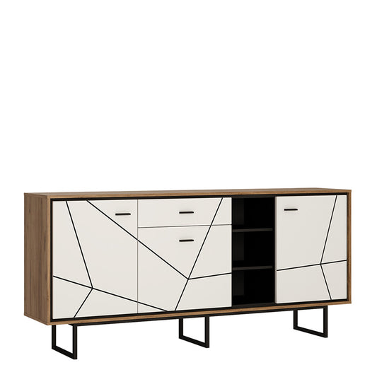 Furniture To Go, Brolo 3 door 1 drawer wide sideboard in Walnut and White.