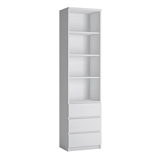 Furniture To Go, Fribo, Tall narrow 3 drawer bookcase in White.