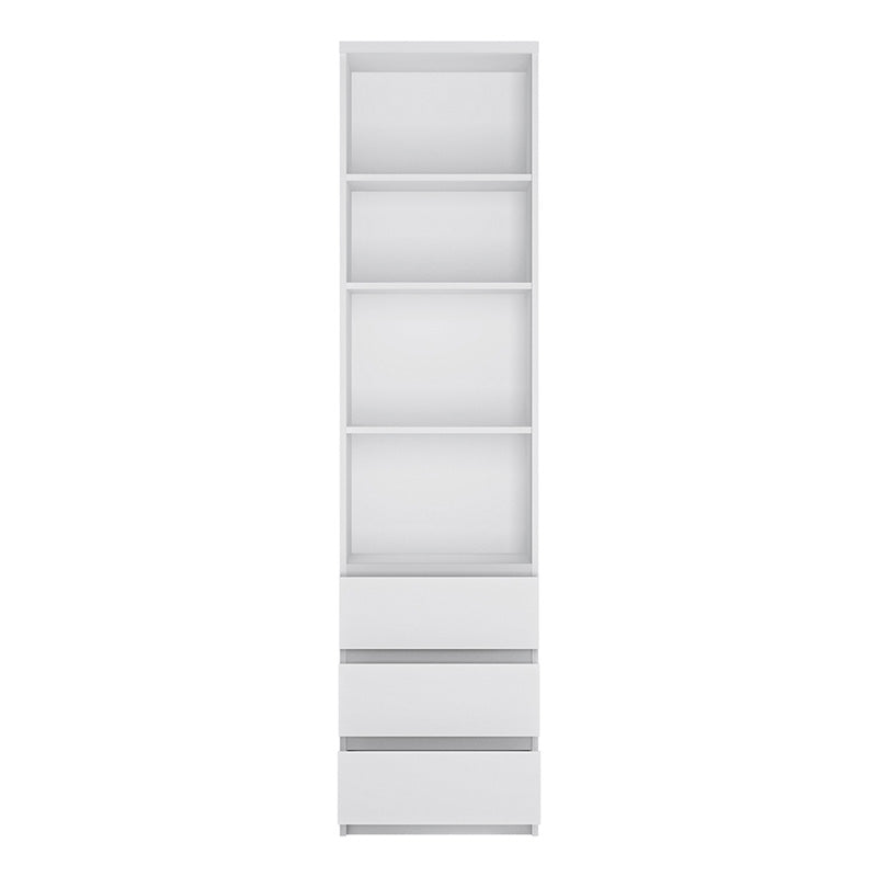 Furniture To Go, Fribo, Tall narrow 3 drawer bookcase in White.