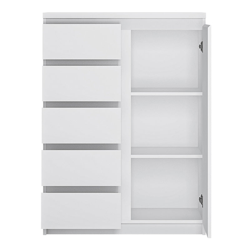 Furniture To Go, Fribo, 1 door 5 drawer cabinet in White.