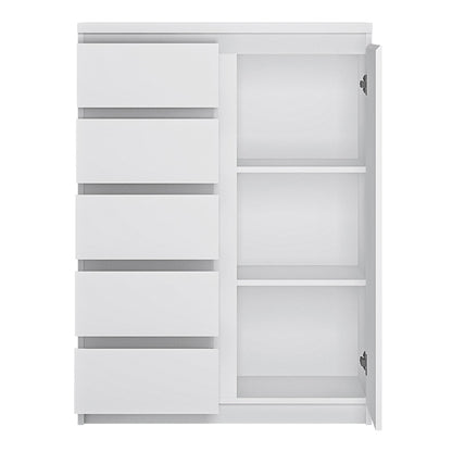 Furniture To Go, Fribo, 1 door 5 drawer cabinet in White.