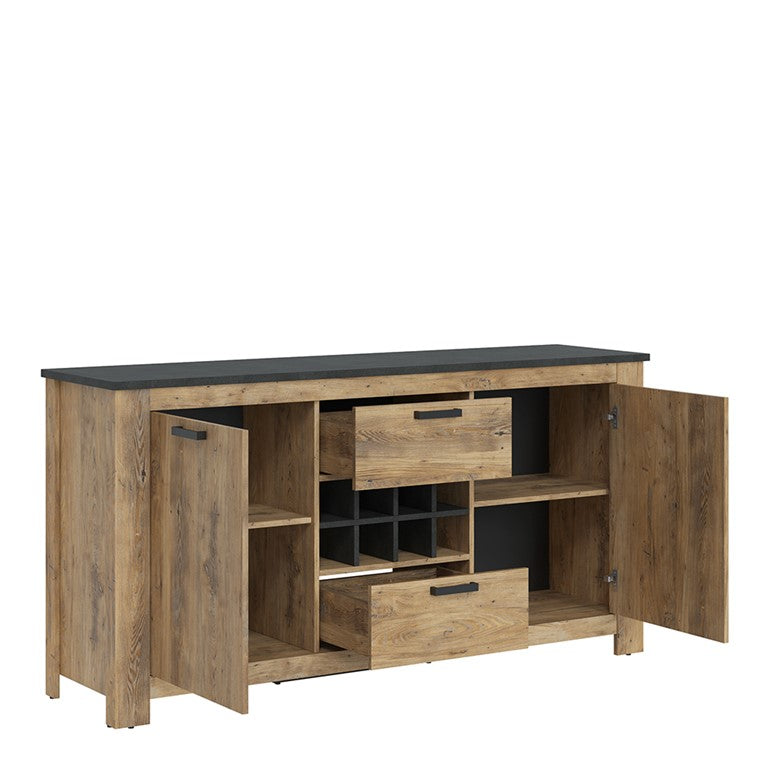 Rapallo 2 door 2 drawer sideboard with wine rack in Chestnut and Matera Grey