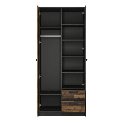 Brooklyn 2 Door Wardrobe with 2 Drawers in Walnut and Dark Matera Grey