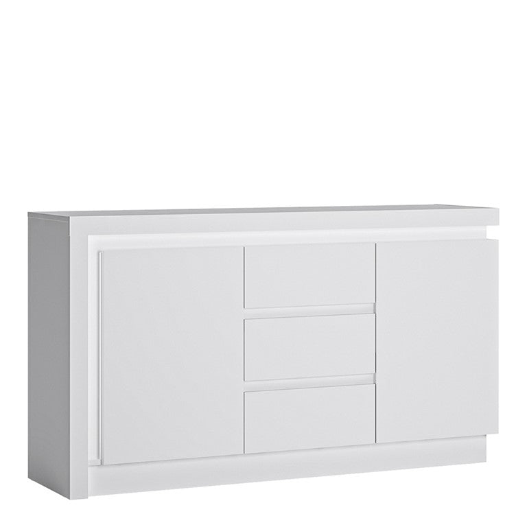 Lyon 3 door glazed sideboard (including LED lighting) in White and High Gloss