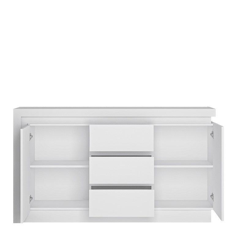 Lyon 2 Door 3 Drawer Sideboard (including LED lighting) in White and High Gloss