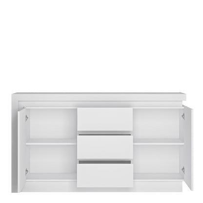 Lyon 2 Door 3 Drawer Sideboard (including LED lighting) in White and High Gloss