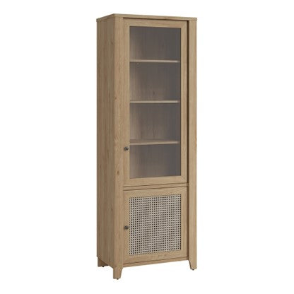 Cestino 2 Door Display Cabinet in Jackson Hickory Oak and Rattan Effect