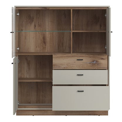 Rivero 3 Door 3 Drawer Low Display Cabinet in Grey and Oak