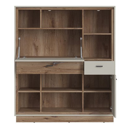 Rivero Bookcase with Fold out Desk in Grey and Oak