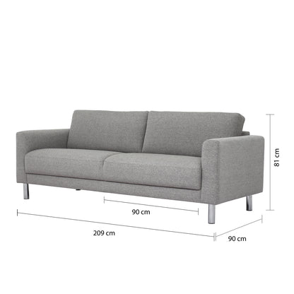 Cleveland 3 Seater Sofa Nova Light Grey Chrome Feet