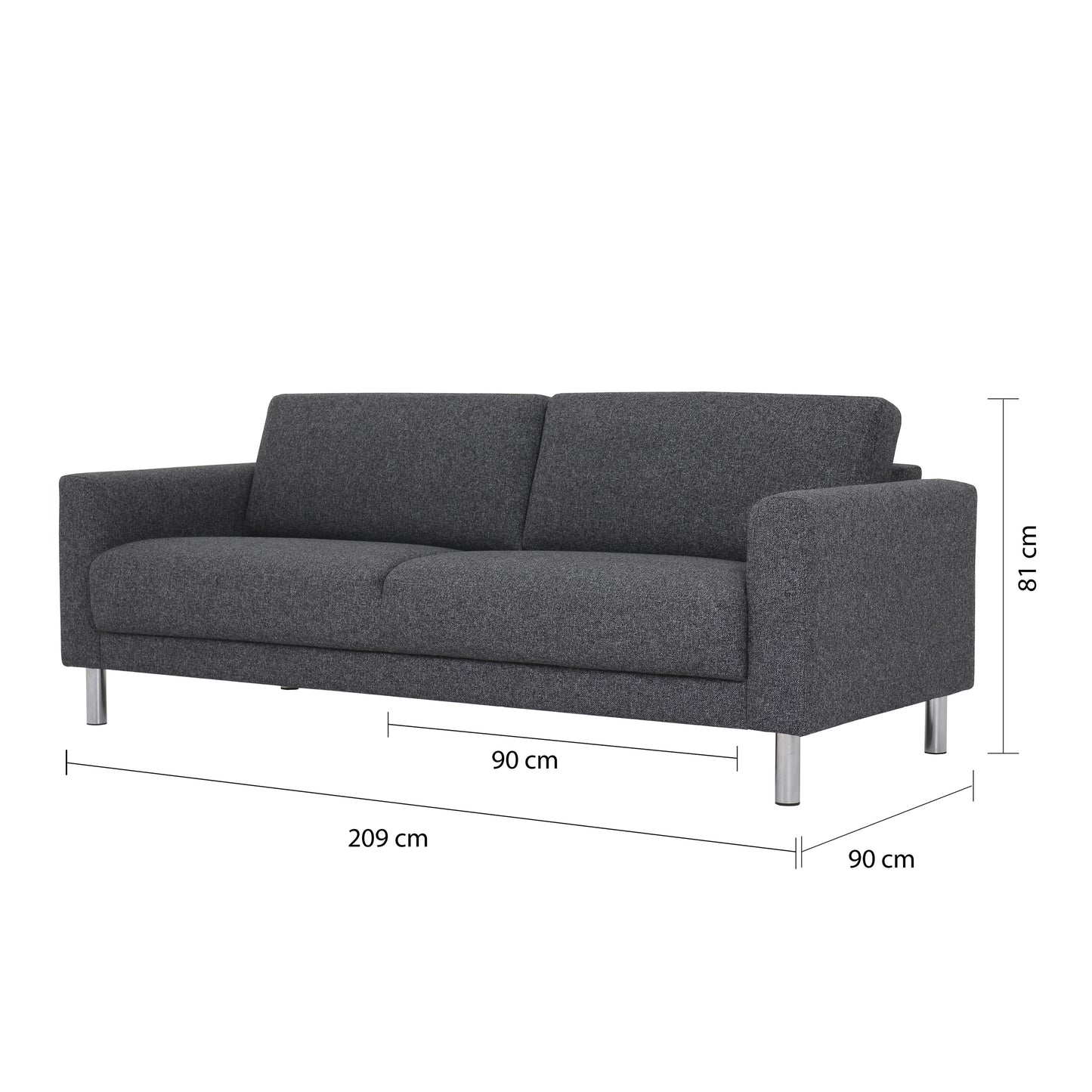 Cleveland 3 Seater Sofa Nova Light Grey Chrome Feet