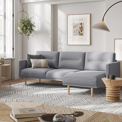 Larvik Chaiselongue Sofa (RH) - Grey, Oak Legs