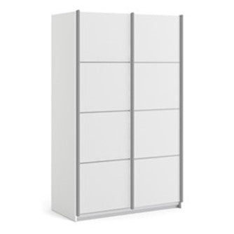 Verona Sliding Wardrobe 120cm in White with White Doors with 2 Shelves