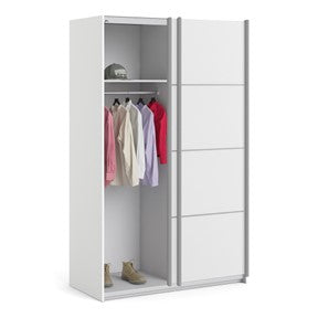 Verona Sliding Wardrobe 120cm in White with White Doors with 2 Shelves