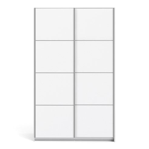 Verona Sliding Wardrobe 120cm in White with White Doors with 5 Shelves