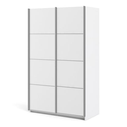 Verona Sliding Wardrobe 120cm in White with White Doors with 5 Shelves