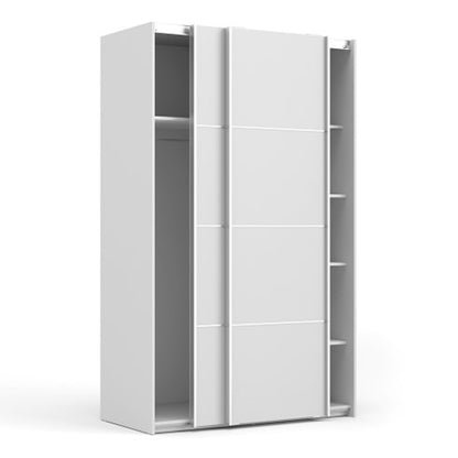 Verona Sliding Wardrobe 120cm in White with White Doors with 5 Shelves