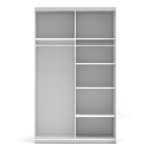 Verona Sliding Wardrobe 120cm in White with White Doors with 5 Shelves