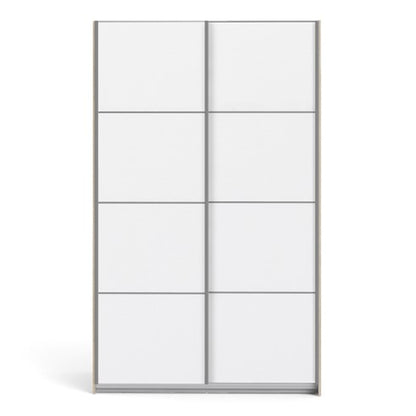 Verona Sliding Wardrobe 120cm in Oak with White Doors with 5 Shelves