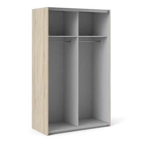 Verona Sliding Wardrobe 120cm in Oak with White Doors with 5 Shelves