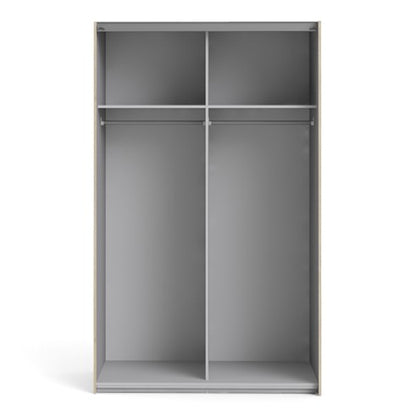 Verona Sliding Wardrobe 120cm in Oak with White Doors with 5 Shelves