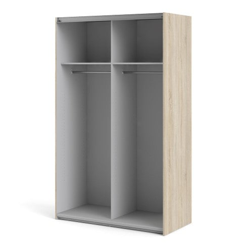 Verona Sliding Wardrobe 120cm in Oak with White Doors with 5 Shelves