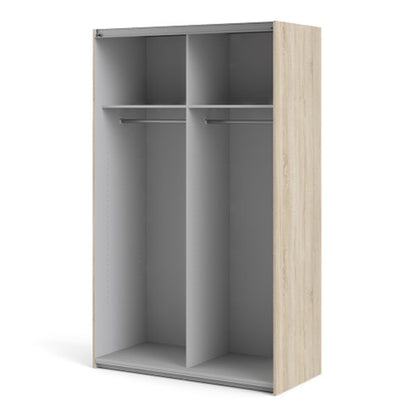 Verona Sliding Wardrobe 120cm in Oak with White Doors with 5 Shelves