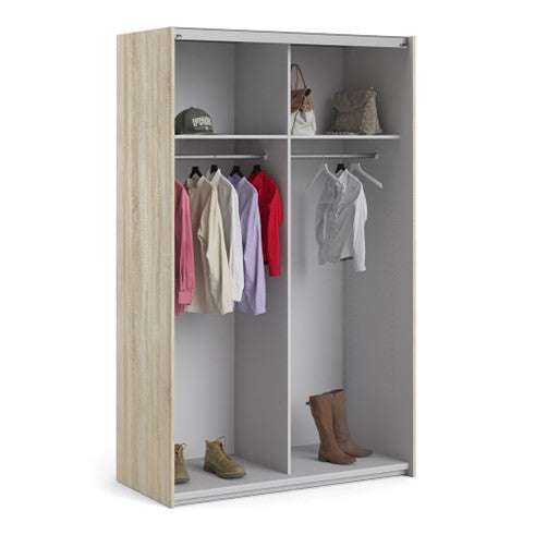 Verona Sliding Wardrobe 120cm in Oak with White Doors with 5 Shelves