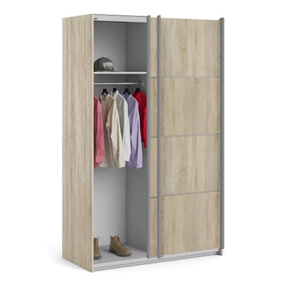 Verona Sliding Wardrobe 120cm in Oak with Oak Doors with 2 Shelves