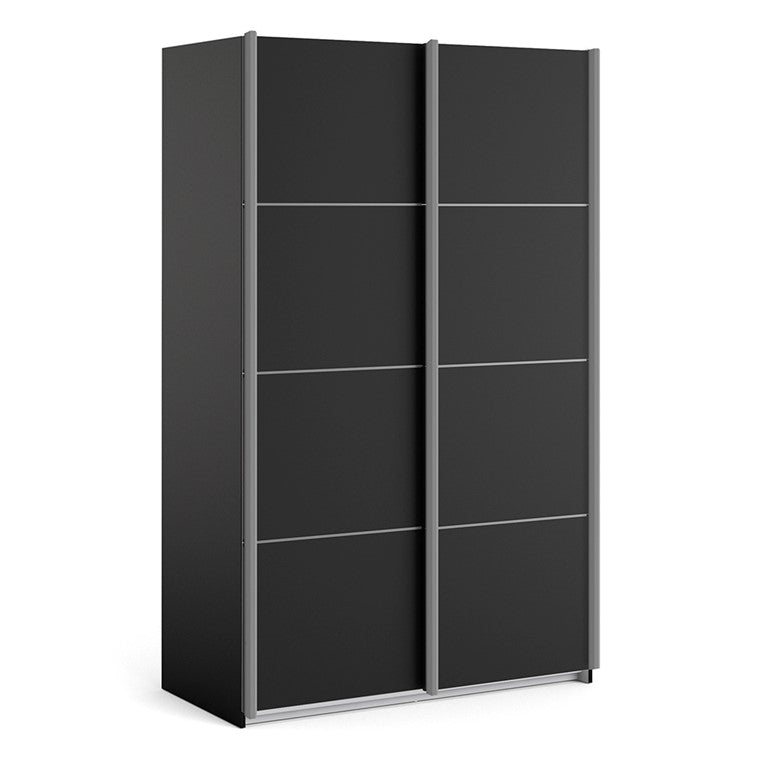 Verona Sliding Wardrobe 120cm in Black Matt with Black Matt Doors with 5 Shelves