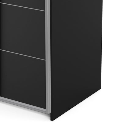 Verona Sliding Wardrobe 120cm in Black Matt with Black Matt Doors with 5 Shelves