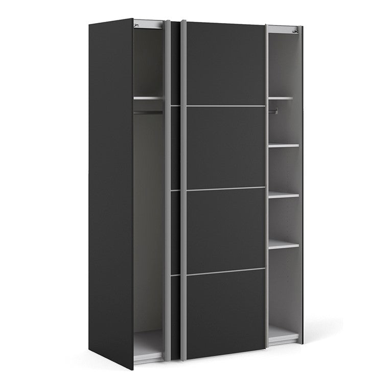 Verona Sliding Wardrobe 120cm in Black Matt with Black Matt Doors with 5 Shelves