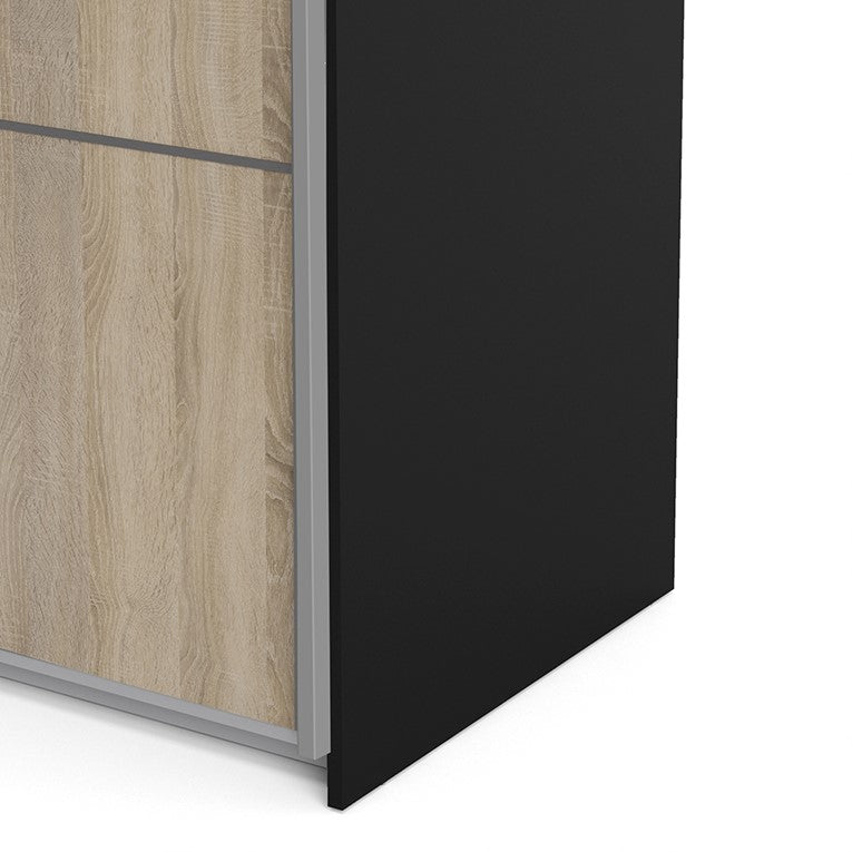 Verona Sliding Wardrobe 120cm in Black Matt with Oak Doors with 2 Shelves