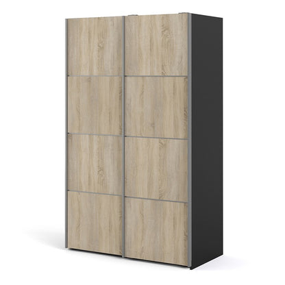 Verona Sliding Wardrobe 120cm in Black Matt with Oak Doors with 2 Shelves