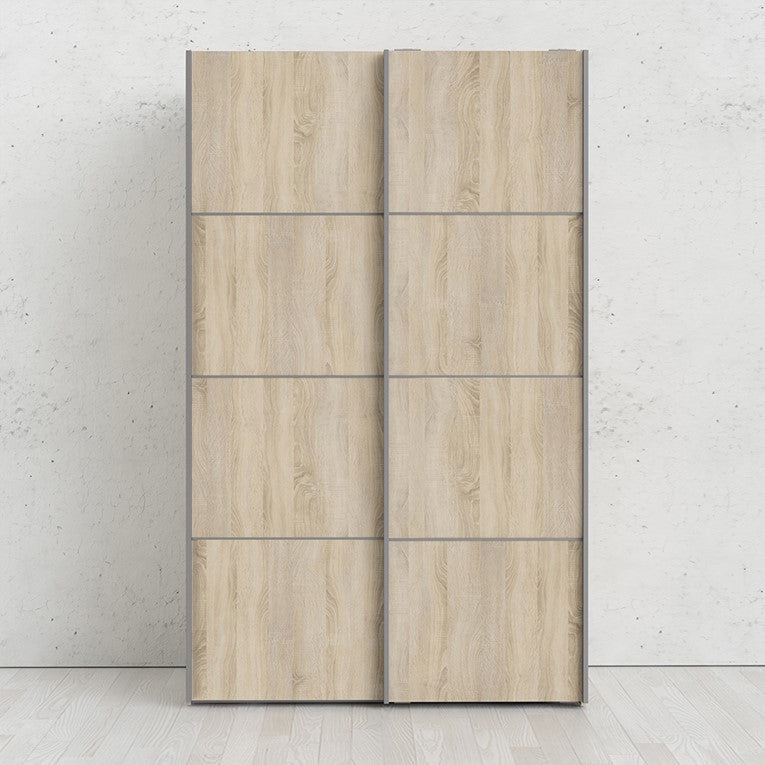 Verona Sliding Wardrobe 120cm in Black Matt with Oak Doors with 5 Shelves