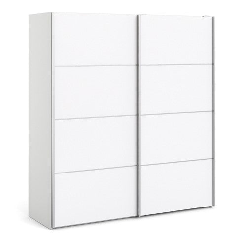 Verona Sliding Wardrobe 180cm in White with White Doors with 5 Shelves