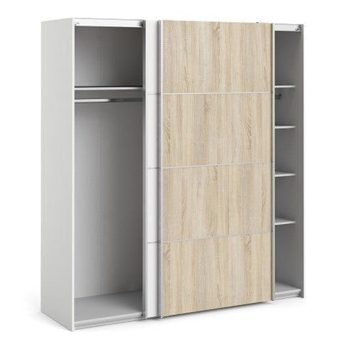 Verona Sliding Wardrobe 180cm in White with White and Oak doors with 5 Shelves