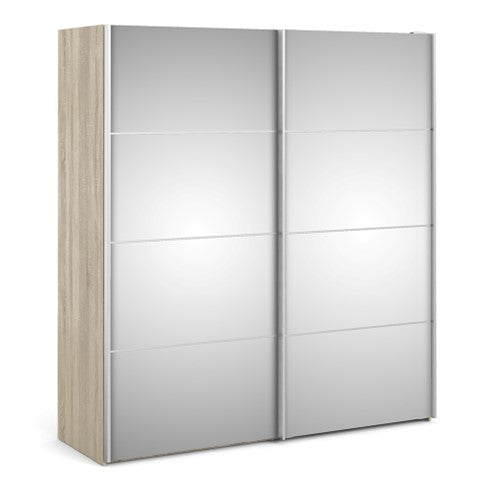 Verona Sliding Wardrobe 180cm in Oak with Mirror Doors with 2 Shelves