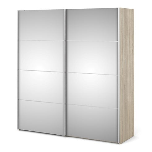 Verona Sliding Wardrobe 180cm in Oak with Mirror Doors with 2 Shelves