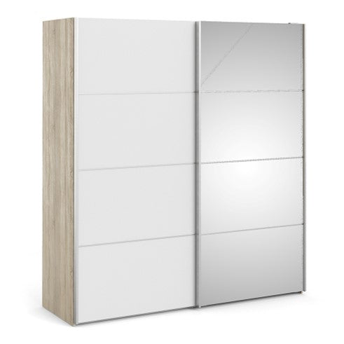 Verona Sliding Wardrobe 180cm in White with Mirror Doors with 5 Shelves