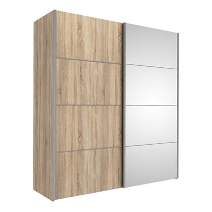 Verona Sliding Wardrobe 180cm in Oak with Oak and Mirror Doors with 2 Shelves