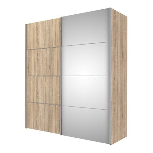 Verona Sliding Wardrobe 180cm in Oak with Oak and Mirror Doors with 2 Shelves