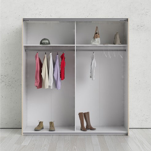 Verona Sliding Wardrobe 180cm in Oak with Oak and Mirror Doors with 2 Shelves