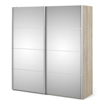 Verona Sliding Wardrobe 180cm in Oak with Mirror Doors with 5 Shelves